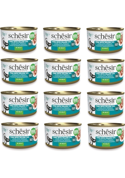Schesir Ton Ve Sarı Kuyruk Jöleli Tamamlayıcı Kedi Konservesi 70 Gr. X 12 Adet
