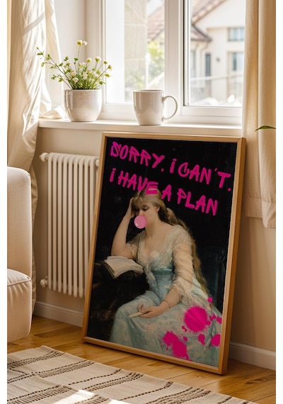 Saturn Sorry I Cant I Have A Plan Reading Çerçeveli Tablo Kitap Sever Arkadaşa Hediye Altered Art