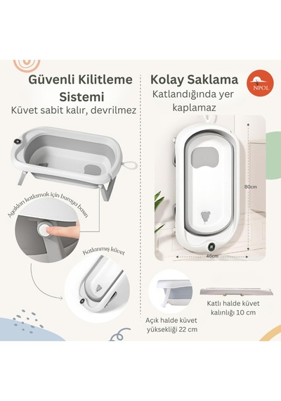 Thermae Katlanabilir Bebek Küveti, Kaymaz Banyo Koltuğu - Termometreli Yenidoğan Küveti