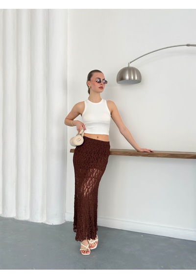 Verymoda Dantel Abiye Etek F1887 Kahve