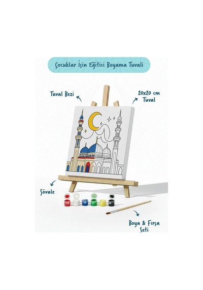 Hilal Ve Mavi Kubbeli Cami Şövaleli Boya Seti 20x20