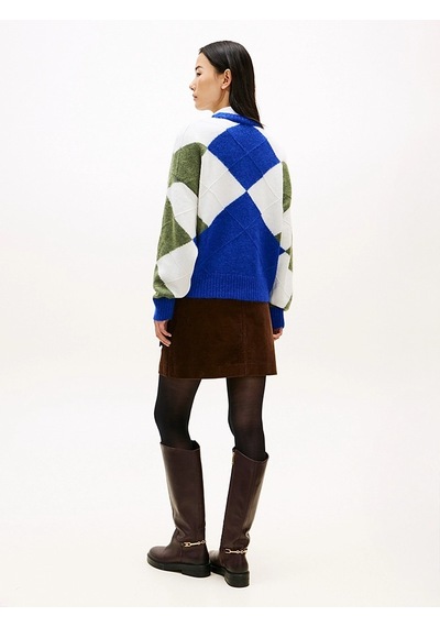 Tommy Hilfiger Alpaca Blend Argyle C-nk Ls Swt Kadın Mavi Kazak - Ww0ww47464 Mavi