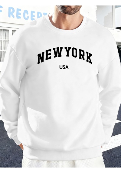 Startmore Startmorenew York Abd Baskılı Erkekler İçin O-yaka Moda Kazakları Polar Sonbahar Sweatshirt Sokak Günl Beyaz