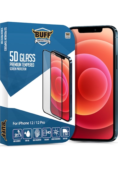 Buff Apple iPhone Uyumlu 12  Paket - 2x5d Ekran Koruyucu + Şeffaf Kılıf + Lens Koruyucu Glass