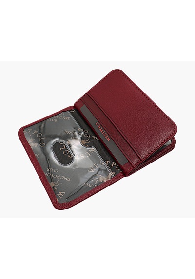 Westpolo Hakiki Deri Bol Kart Bölmeli Unisex Kartlık - Bordo Bordo