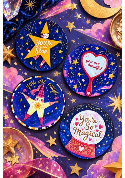 You're Magical Sihirli Dünya Temalı 4 Lü Bardak Altlığı Set 9 Cm, 3 Mm Ahşap Mdf, Dijital Baskı - 933651856 Diğer