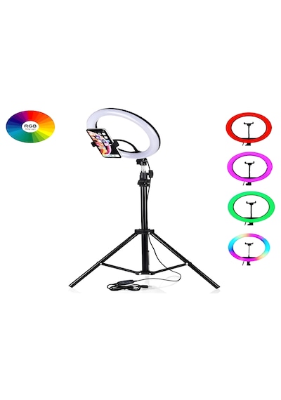 Smayling 10'' Rgb Ring Light Tripod 37 Renk Modu Led Işık Telefon Tutucu Bluetooth Kumandalı Profesyonel Çekim Işığı