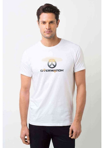Overwatch Logo Baskılı Beyaz Erkek Tshirt
