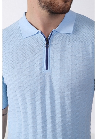 Ferraro Mavi Polo Yaka Fermuarlı Erkek Pamuk Triko T-Shirt-Mavi (417942096) Mavi