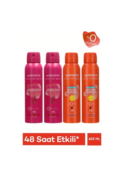 Watsons Deodorant 4 Lü Set Seabloom Pudrasız X2 + Golden Horizon Pudralı X2 Kadın Sprey 150 Ml