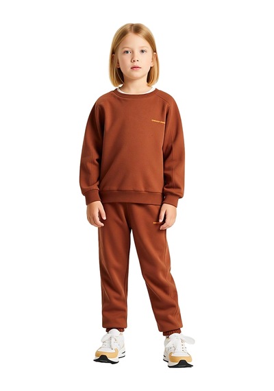 Frm Çocuklar İçin Konforlu Pamuklu Regular Kesim Sweatshirt Ve Eşofma Kahverengi