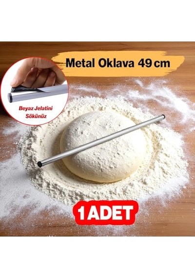 Alüminyum Silindir Yuvarlak Metal Oklava Tekli 49 Cm Mutfak Börek Hamur Un Yufka Açma Krom Renk