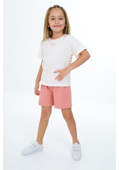 Toontoy Kids Toontoy Kız Çocuk Nakışlı Şortlu Takım Koyu Pudra