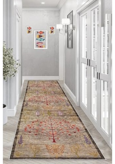 Pelangi Ağaç Desenli Dijital Baskı Yıkanabilir Kaymaz Taban Etnik Kilim Desen Salon Halısı Ve Yolluk, Kahverengi 8 Diğer
