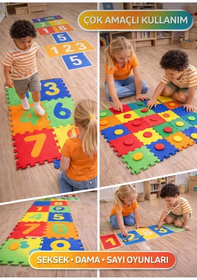 Eğitici Taşıtlar Çıkarılabilir Parçalı Bebek Oyun Matı 9 Parça Modüler Yapılı 90 X 90 Cm Oyun Halısı