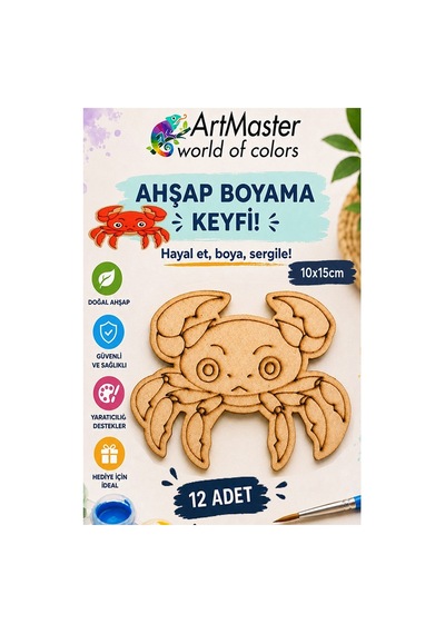 Ahşap Boyama Yengeç 12 Adet 10x15cm Boyama Deniz Figürü Etkinlik Çoçuk Gelişim Motor Beceri Kreş Anasınıfı