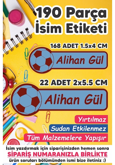 Okul Etiketi Kalem Defter Etiketi Trabzonspor Özel Isim Yazılabilen Etiket - 190 Adet
