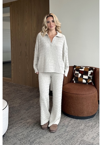Laluvia Bej Örgü Triko Takım - 98074 Bej