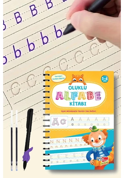 Oluklu Alfabe Ve Sayılar Yazı Defteri Seti, 3-6 Yaş, Kabartmalı Çizgili, Kalemli, 2 Defter Çok Renkli