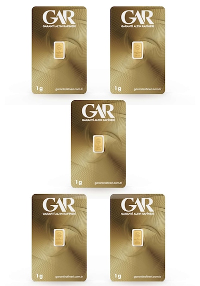 Garanti Gold 1 gr Gram Külçe Altın 5 Adet