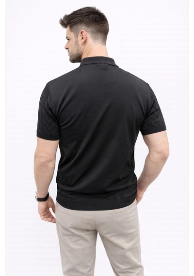 Barlashive Erkek Yazlık Triko Tişört Kısa Kol Polo Yaka Düğmeli T-shirt - Siyah Çok Renkli