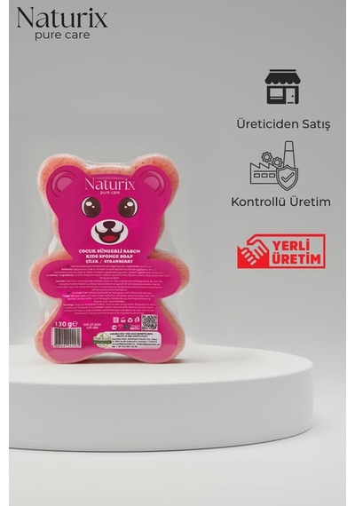 Naturix Ayıcık Şekilli Süngerli Çilekli Çocuk Sabunu Hassas Ciltler İçin Yumuşak Bakım 150 Gr 24'li