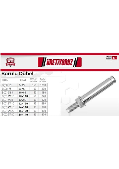 Made Borulu Çelik Dübel 8x75 Mm. - 5 Adet