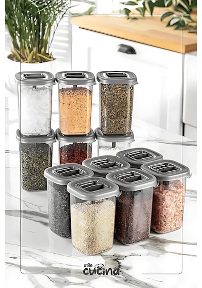 Alessi 12 Adet Kendinden Kaşıklı Etiketli Baharatlık Seti 450 Ml Antrasit Diğer