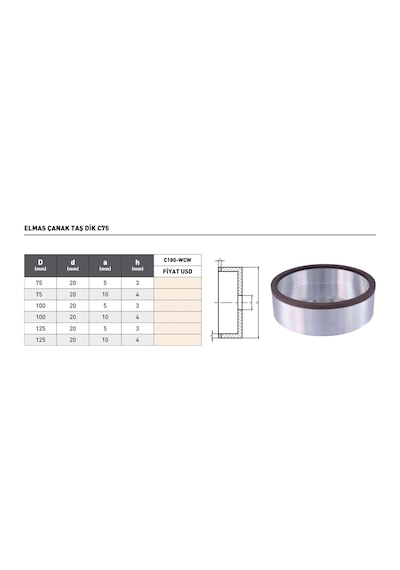 Fett 75x20x5x3mm Pld Dik C75 Elmas Çanak Taş Konik