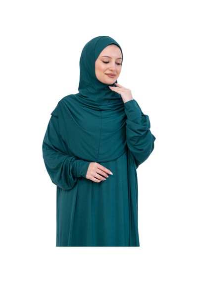 Modish Group Tek Parça Namaz Elbisesi Seti, Viskon Yumuşak Tesettür Abaya, Rahat Hazır Şal Başörtüsü Takım Zümrüt