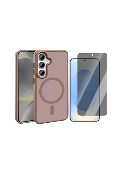 Vendas Galaxy Uyumlu S25 Plus Kılıf M-safe Şarj Özellikli Mat Arka Yüzey Zore Sio Kapak + Hayalet Ekran Koruyucu Kahverengi