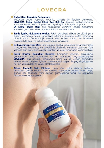 Doğal Erkek Deo Roll On 24 Saat Etkili Terleme Önleyici Ter Kokusuna Karşı Koruma Hassas Cilt 50 Ml