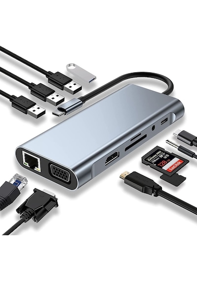 Apple Uyumlu MacBook Pro Air Type C Hub Pd Şarj Hdmı Sd Network Vga Girişl 11