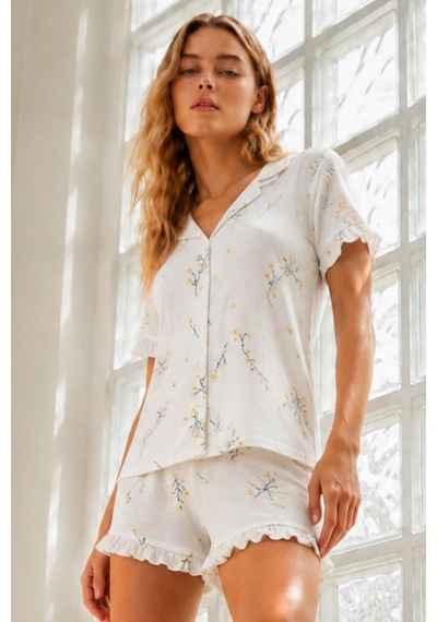 Kadın Örme Pamuklu Mini Çok Renkli Pijama Takımı