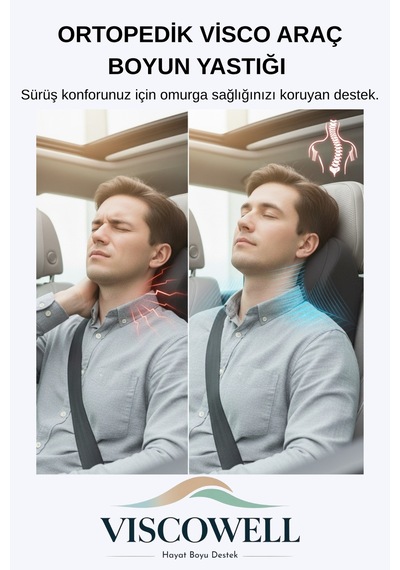 Ortopedik Visco Araç Boyun Yastığı Araç Ve Ev İçin Ergonomik Kullanım Siyah