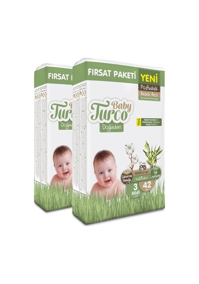 Baby Turco Doğadan Ekonomik Fırsat Paketi Pofuduk Bebek Bezi 3 Numara Midi 84 Adet