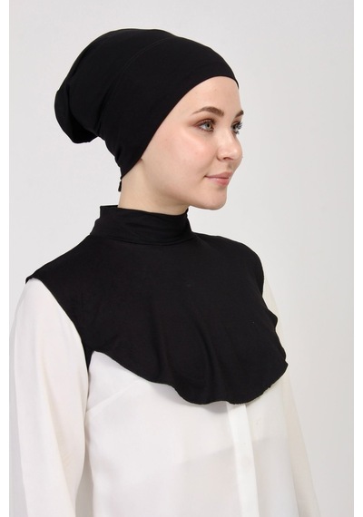 Manolyaşal İslamic Hijab Düz Balıkçı Yakalı Kurtarıcı Boyunluk Siyah