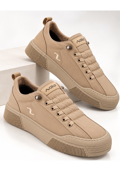 Wordex Noka Champ Unisex Lastik Bağcıklı Rahat Taban Sneaker Spor Ayakkabı Bej