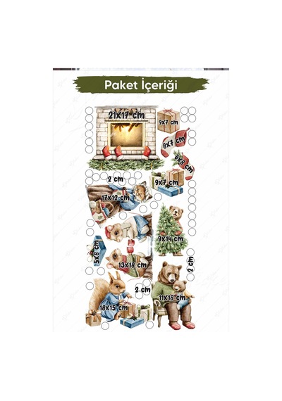 Sevimli Ayı Ailesi Ve Arkadaşları Kış Konseptli Sticker Seti, Yılbaşı Süsü Yılbaşı Sticker Seti Dijital Baskı