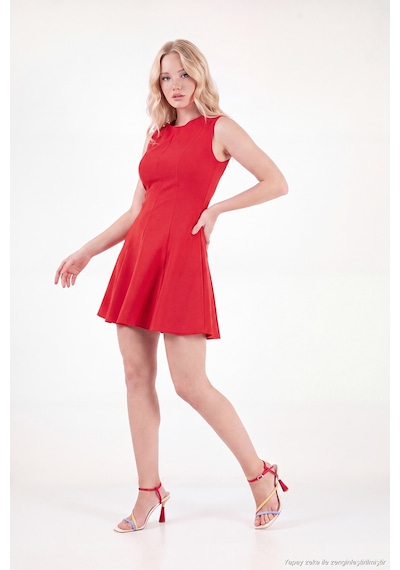 Lela A Kesim Dikiş Detaylı Mini Boy Davet Elbise Kadın Elbise 6523003 Kırmızı