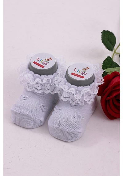 Burçak Çorap Soft Yıkamalı Kız Bebek Çorabı - Tül Ve Güpür Detaylı Pamuklu Model 4'lü Çok Renkli