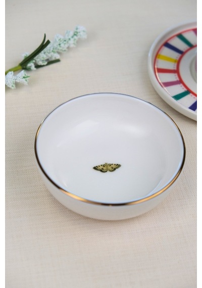 Tabak Evi Kelebek Altın Yaldızlı Kase 10x3cm 150cc Tekli Krem