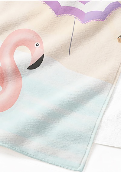 Flamingo Tropikal Palmiyeli Çocuk Plaj Havlusu - Pastel Pembe Modern Hızlı Kuruyan Mikrofiber Havlu Çok Renkli