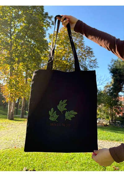 Bolergıashop Green Tasarım Canvas Omuz Çantası Siyah Punch İşleme