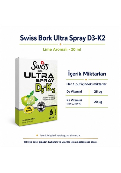 Swiss Bork Ultra Spray D3-k2 Lime Aromalı Sprey 20 Ml
