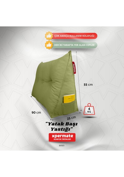 Yatak Başı Yastığı Sırt Ve Bel Destek Yastığı 90 Cm Yaslanma Ve Dinlenme Yastığı Yeşil