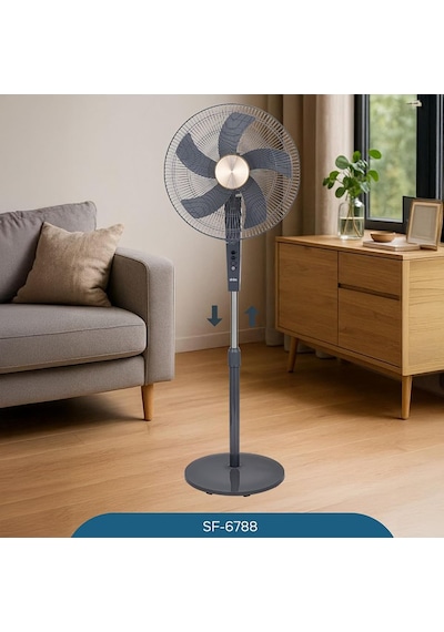 Sf-6788 Ayaklı Vantilatör, 3 Kademeli - 40 Cm 16 İnç Çap, 75w Yüksek Performanslı Alüminyum Motor, Ayarlanabilir Yükseklik Ve Geniş Açı Salınım, Güçlendirilmiş Dengeli Haç Ayak