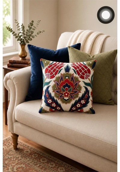Premium Goblen Nakış Kırlent Kılıf 40 Cm X 40 Cm - 1 Adet Acı Kahve