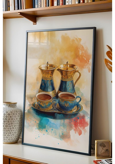 Çay Ocağı Ve Kafe İçin Otantik İnce Belli Çay Ve İbrik Tablo - Nostaljik Yağlı Boya Görünümlü Dekor Siyah Çay Ocağı Ve Kafe İçin Otantik İnce Belli Çay Ve İbrik Tablo - Nostaljik Yağlı Boya Görünümlü Dekor Siyah