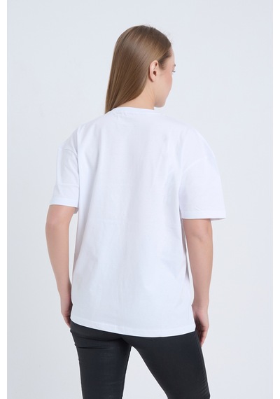 Kadın Oversize Baskılı T-shirt Beyaz California Beyaz
